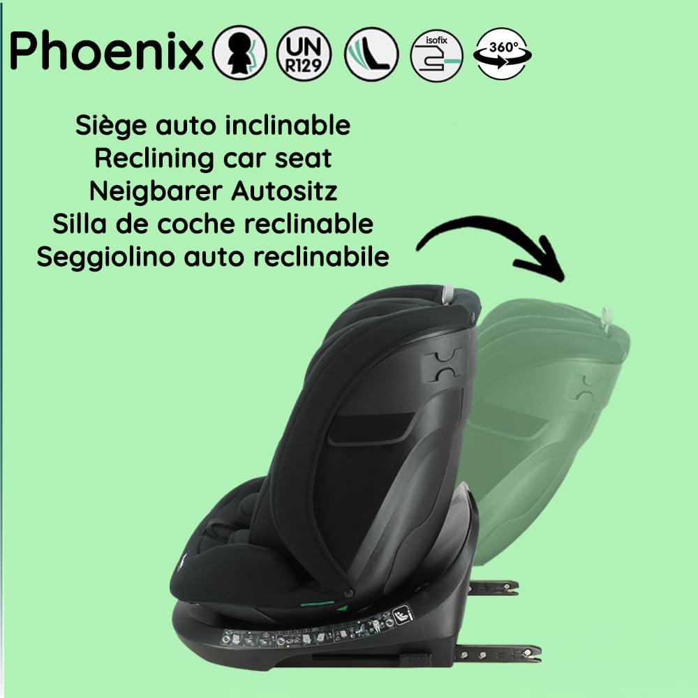 Nania - Silla de coche Phoenix giratoria 360° - I-Size 40-150 cm - Evolutiva desde el nacimiento hasta los 12 años aproximadamente - Grupo 0+/1/2/3 - Fijaciones Isofix - Protecciones laterales