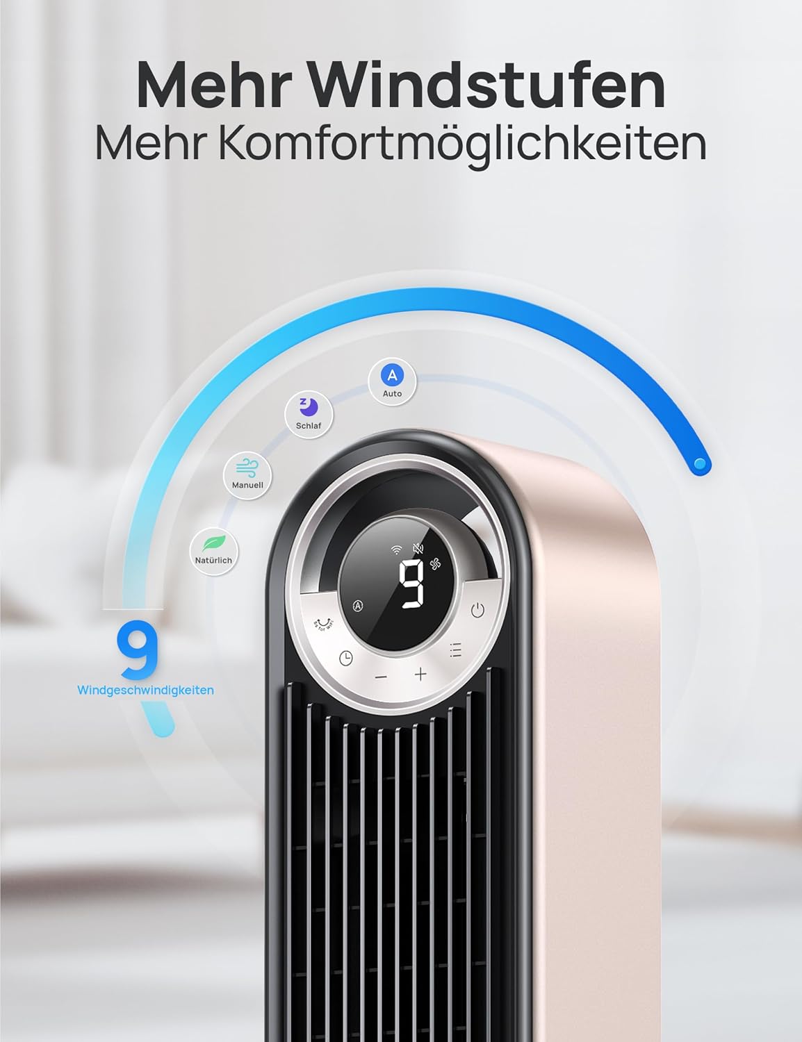 Ventilador de torre inteligente DREO silencioso de 25 dB con refrigeración, ventilador de torre WiFi de 106 cm compatible con Alexa, oscilación de 90°, mando a distancia, 9 velocidades, 4 modos, temporizador de 12 horas, control por voz, luz estelar
