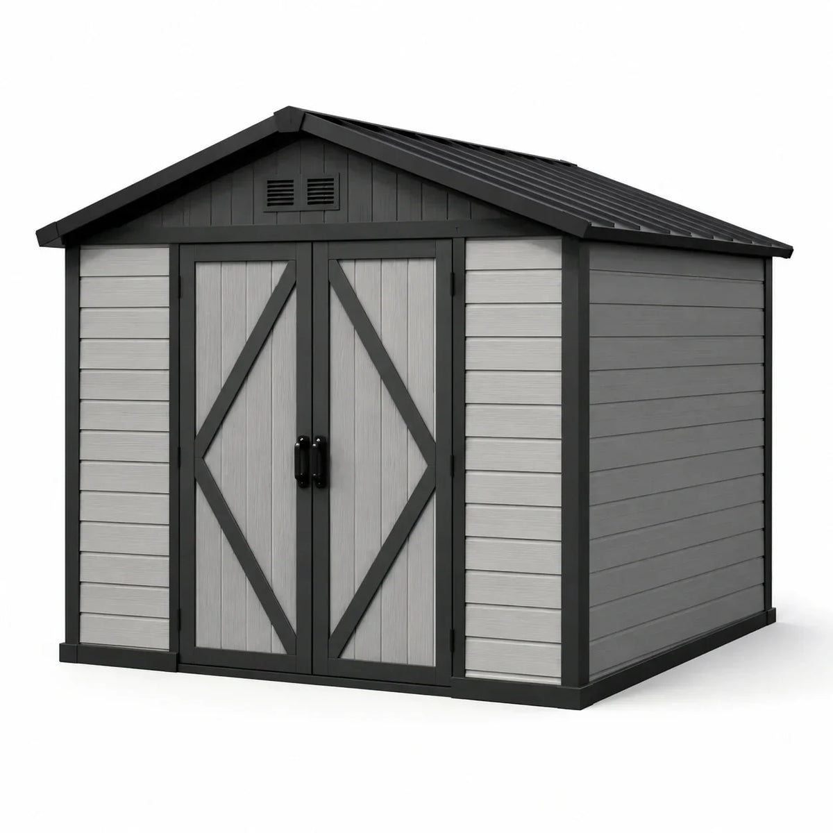 Caseta de jardín de plástico con puerta doble 300x250x225 cm en gris
