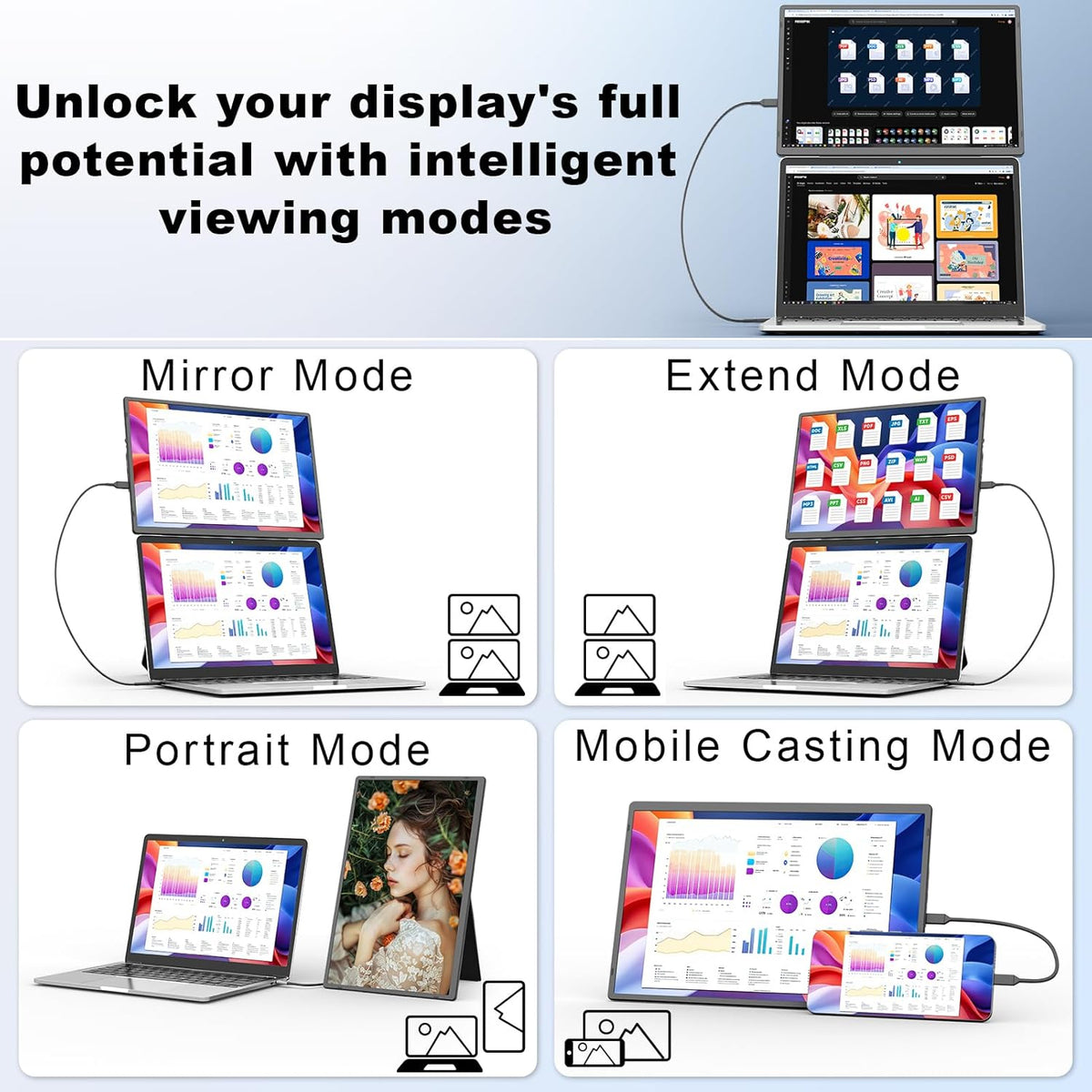 domyfan Pantalla portátil FHD 1200P de 16,1", pantalla dual con soporte magnético de 360°, extensión de pantalla para portátiles de 13 a 17,3", Plug & Play para Windows/Mac/PC/Xbox/PS5