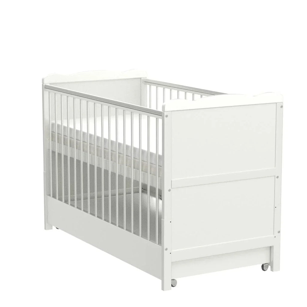 Cuna con cajón, altura regulable en 3 posiciones, colchón de aloe vera de 6 cm, protectores de dentición, convertible en cama infantil, 120 x 60 cm, blanco