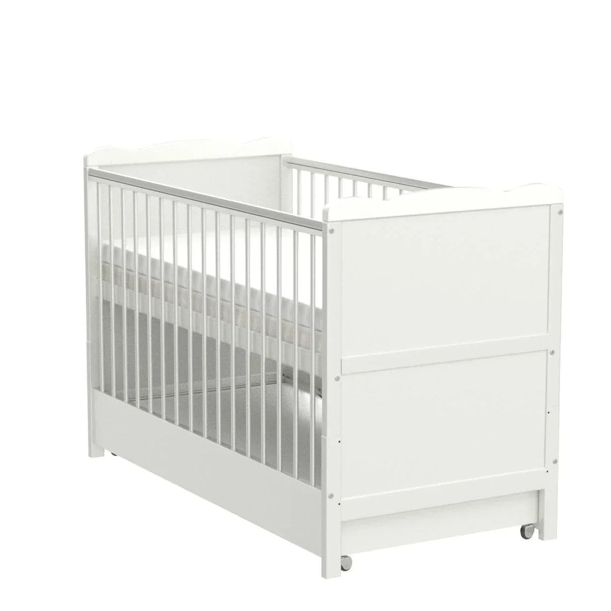 Cuna con cajón, altura regulable en 3 posiciones, colchón de aloe vera de 6 cm, protectores de dentición, convertible en cama infantil, 120 x 60 cm, blanco