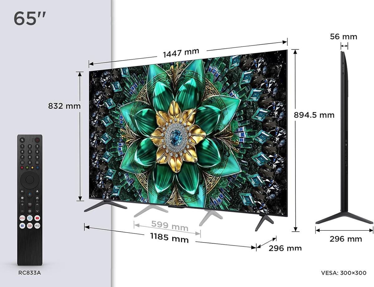 Televisor TCL 65Q6C QD-Mini LED, 4K HDR Premium 1000 nits, Smart TV con Google (Dolby Vision IQ y Atmos, sistema de audio Onkyo 2.1, Motion Clarity Pro 144Hz, control por voz manos libres)
