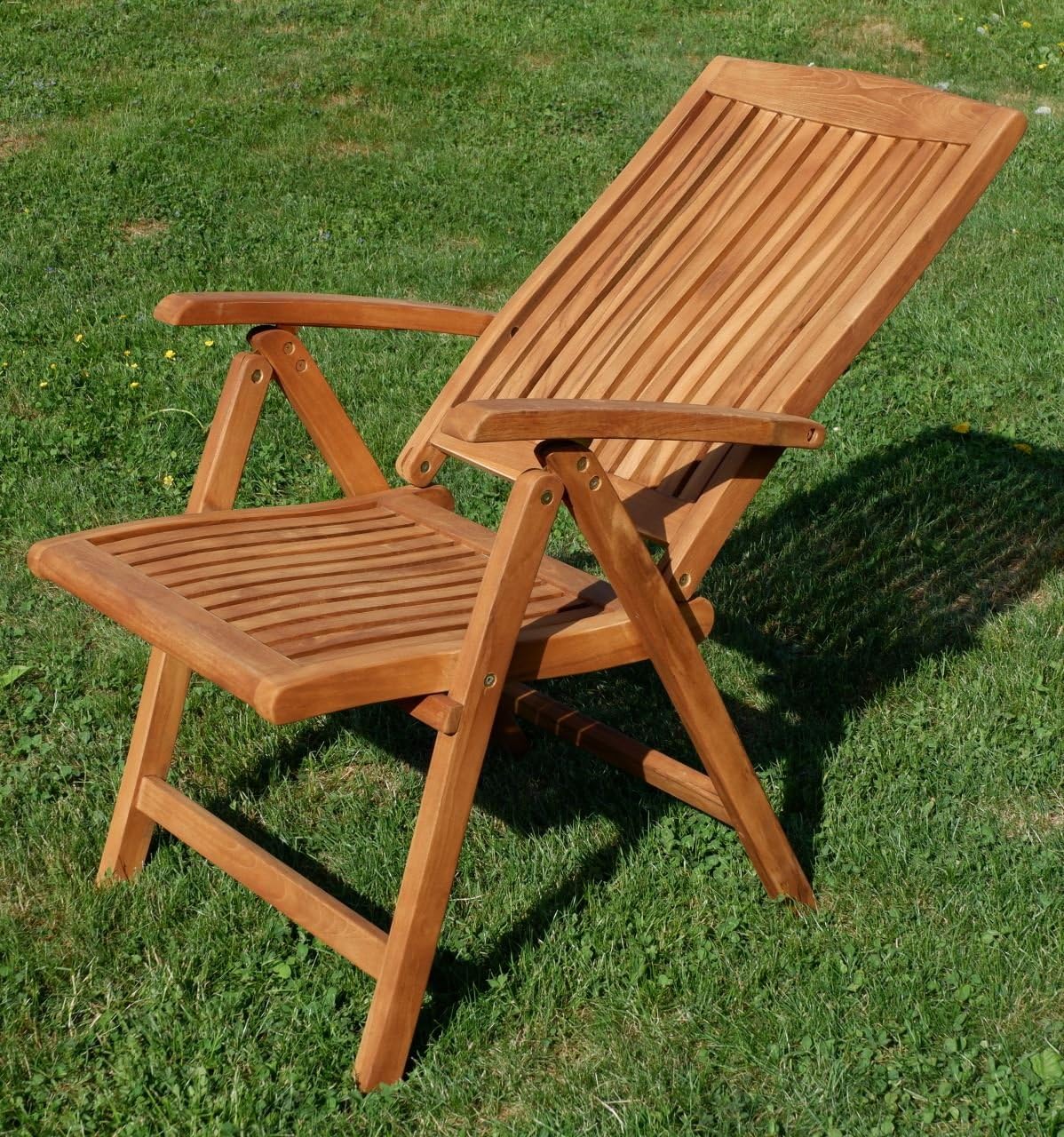ALEOS. Sillón de jardín de teca con respaldo alto, silla de jardín, sillón, silla de madera, silla plegable, muebles de jardín de madera, muy robusto, ajustable en 7 posiciones. Modelo: Tobago, tamaño: 1 unidad
