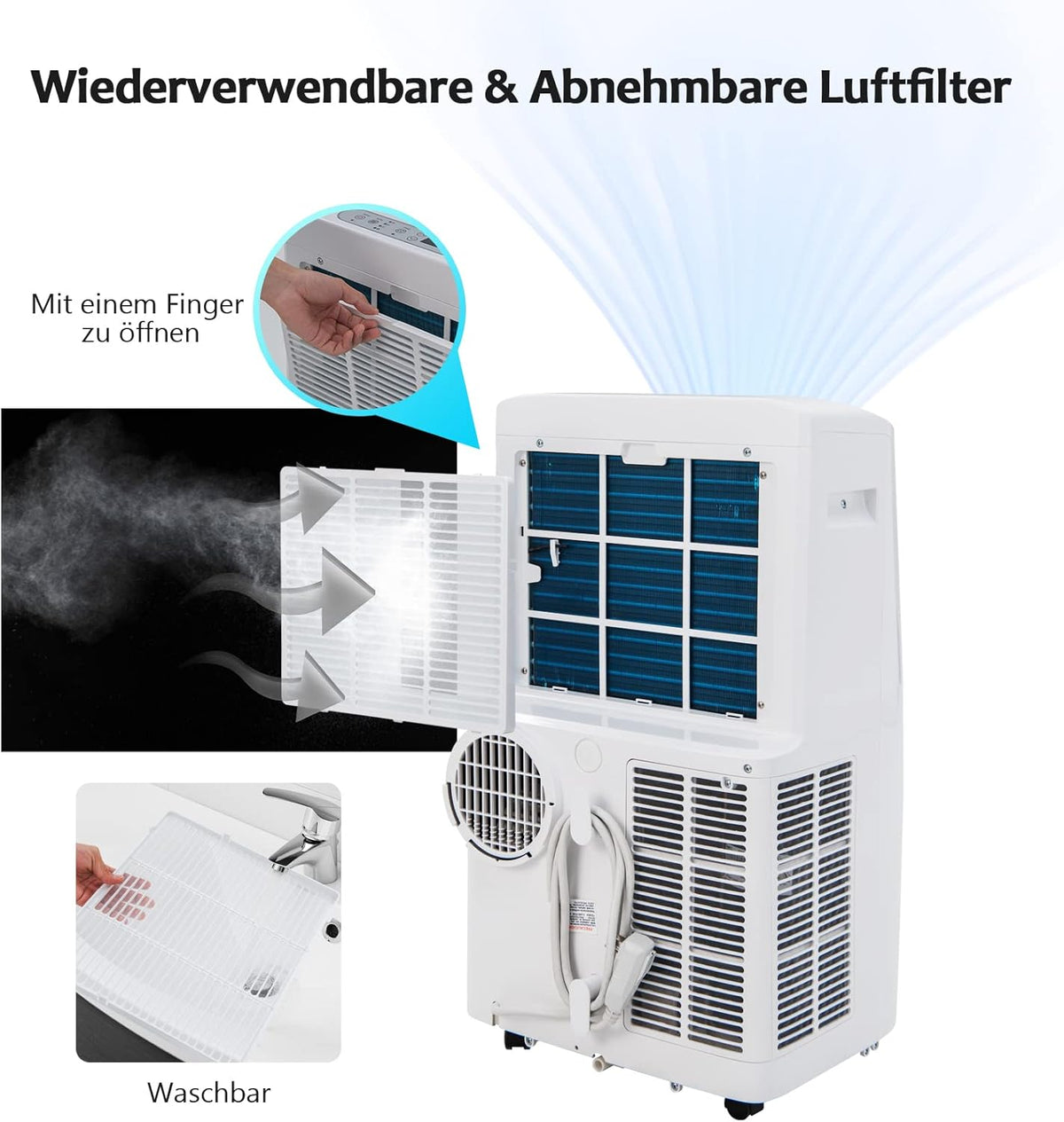 Aire acondicionado GOPLUS de 14000 BTU con tubo de escape, unidad móvil 5 en 1: refrigeración, calefacción, deshumidificación, ventilación, modo nocturno | para habitaciones de hasta 30 m² | temporizador de 24 h | aplicación/control remoto (14000 BTU)
