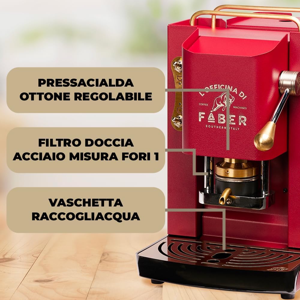 Cafetera Faber PRO Total Deluxe de latón, papel ESE de 44 mm, 1,3 litros, (blanco)