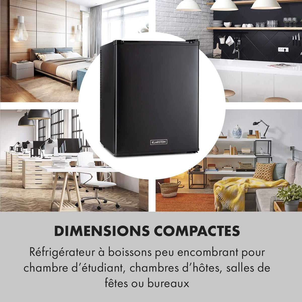 KLARSTEIN Happy Hour Mini nevera silenciosa para habitación/cosméticos, ultracompacta, minibar, refrigerador para alimentos, bebidas, estantes ajustables, mini nevera para camping, coche, 5-15°C, 40L