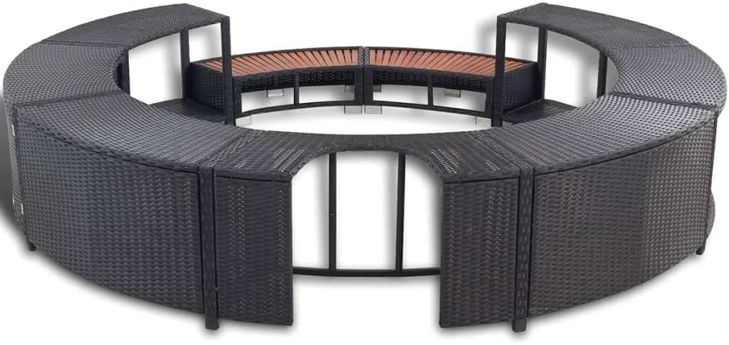 Hommdiy - Borde con almacenamiento para jacuzzi, spa y piscina, borde de piscina de poliratán negro, madera dura, redondo, acero con recubrimiento en polvo, negro, publicidad de piscina, 41454110