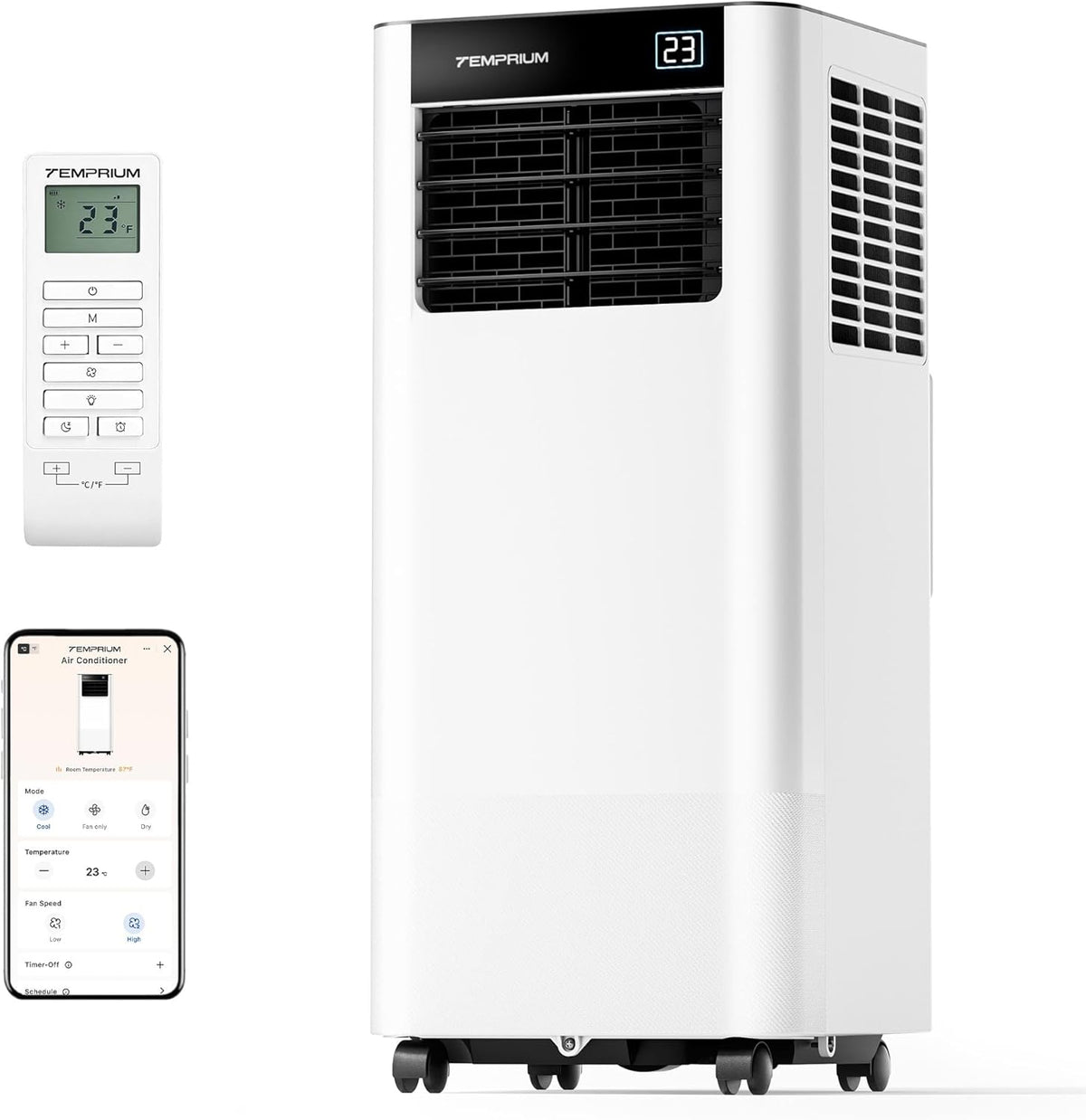 Aire acondicionado portátil 9000 BTU 2,6 kW con tubo de escape | Aire acondicionado móvil 3 en 1 | Sellado de ventanas | Control por APP + mando a distancia | Funcionamiento silencioso | Temporizador 24h | Para habitaciones de hasta 25 m²