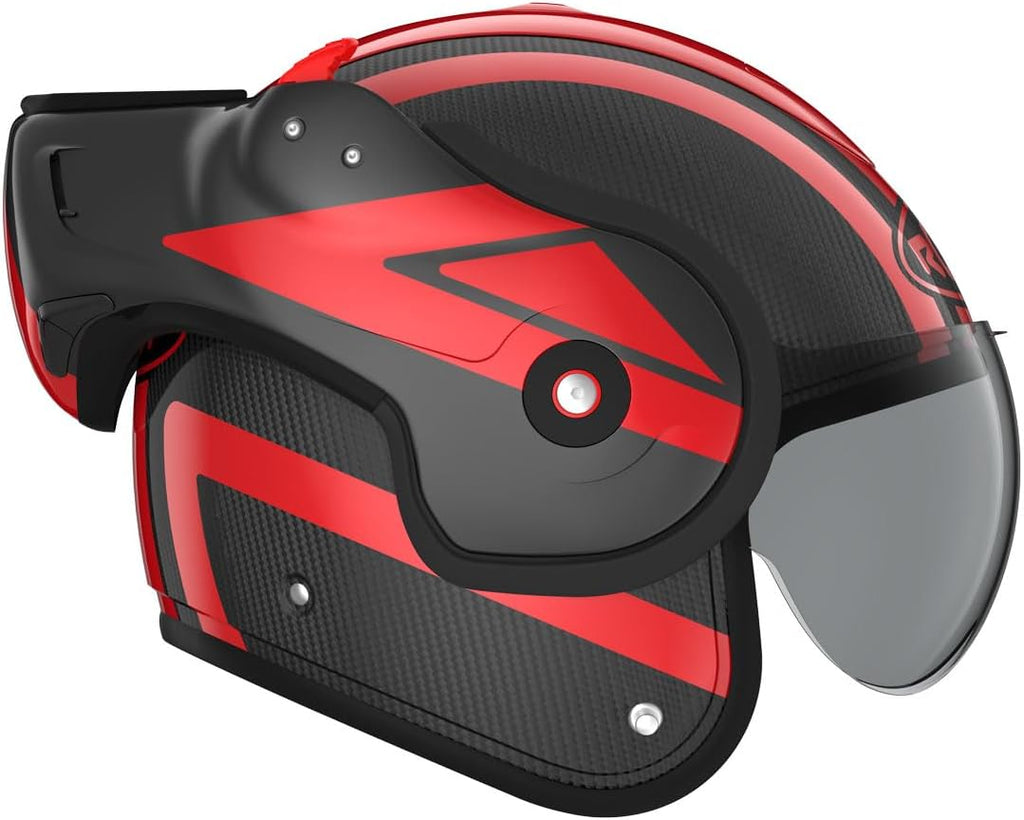 Casco ROOF Boxxer Carbon con doble homologación Jet/Integral - Color Dart Rojo - Casco de gama alta en fibra de carbono - Ultraligero - Apertura con una sola mano - Oferta directa de fábrica - Garantía de 4 años