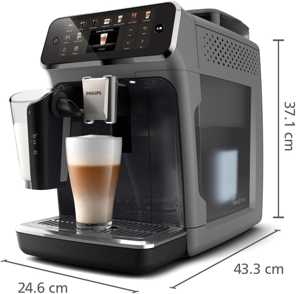 Cafetera superautomática Philips Serie 5500 – Sistema de leche LatteGo, 20 especialidades de café frías y calientes, 40% más silenciosa con SilentBrew, QuickStart, gris (EP5544/50)
