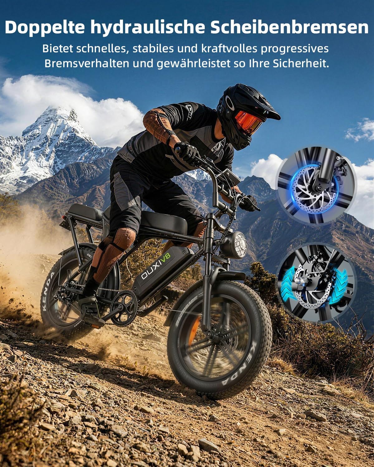 Bicicleta eléctrica OUXI E-Bike con motor de 250 W, Fatbike de 20" x 4.0, frenos de disco hidráulicos, desbloqueo NFC, par de 60 Nm y portaequipajes delantero y trasero