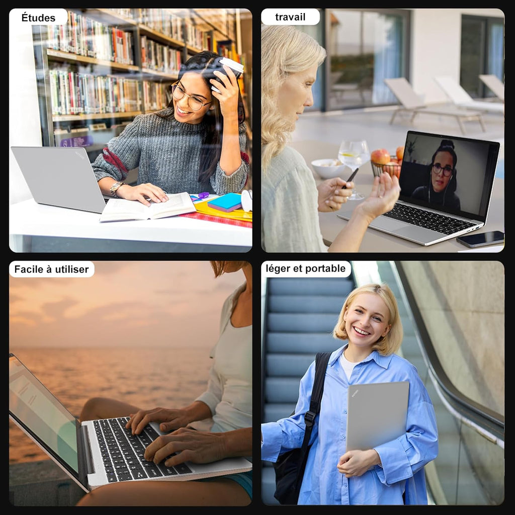 Portátil PC 2025 de 14 pulgadas Win11 Pro Celeron N4020 6 GB RAM+256 GB, soporte para expansión SSD de 1 TB (TF 512 GB), 5000 mAh, Mini HDMI, 1080P, ratón inalámbrico, teclado francés AZERTY de membrana, plateado