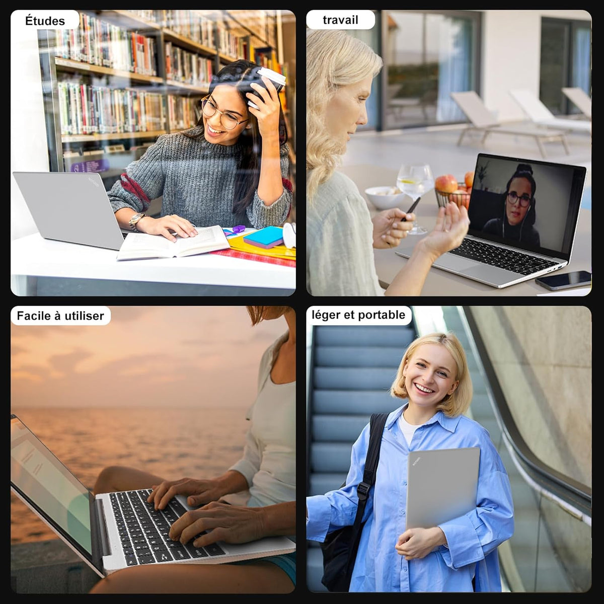 Portátil PC 2025 de 14 pulgadas Win11 Pro Celeron N4020 6 GB RAM+256 GB, soporte para expansión SSD de 1 TB (TF 512 GB), 5000 mAh, Mini HDMI, 1080P, ratón inalámbrico, teclado francés AZERTY de membrana, plateado