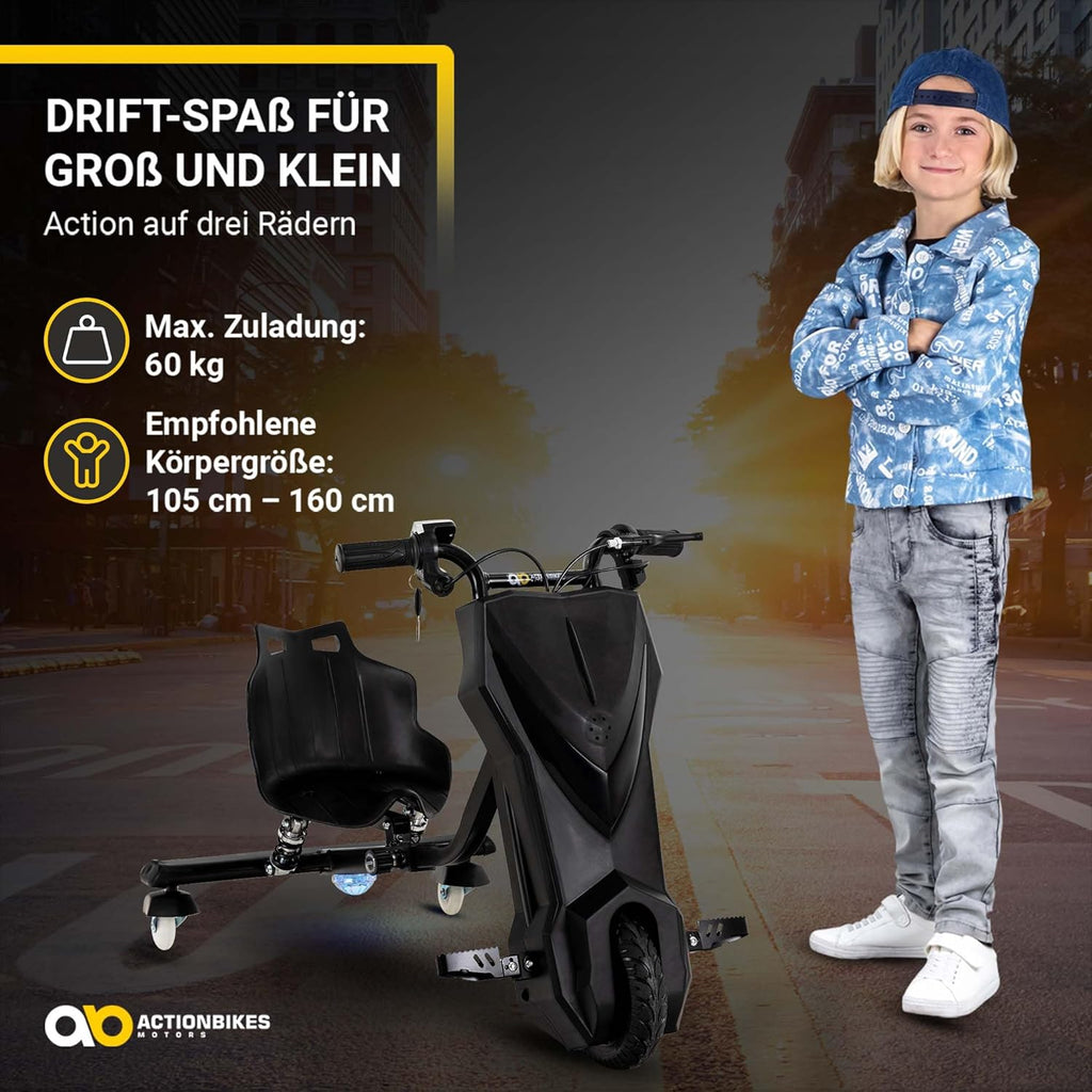Actionbikes Motors Patinete Eléctrico Infantil para Derrapes | Motor de 𝟐𝟓𝟎 W - Carrito de Derrape 360° - 3 Niveles de Velocidad - Iluminación LED - Asiento Ajustable - Bluetooth - Kart de Derrape - Coche de Derrape (Space Purple)