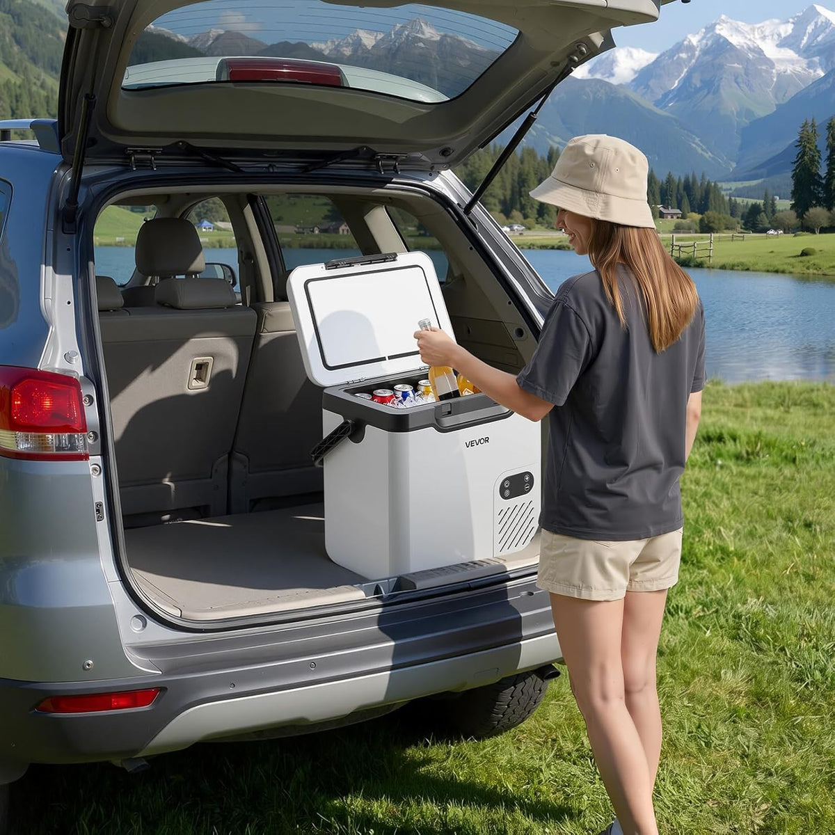 Nevera portátil con compresor VEVOR de 18 L, refrigerador eléctrico para coche con asa, -20 °C a 20 °C, 12/24 V CC y 100-240 V CA, nevera portátil para camping, viajes, camiones, autocaravanas y barcos