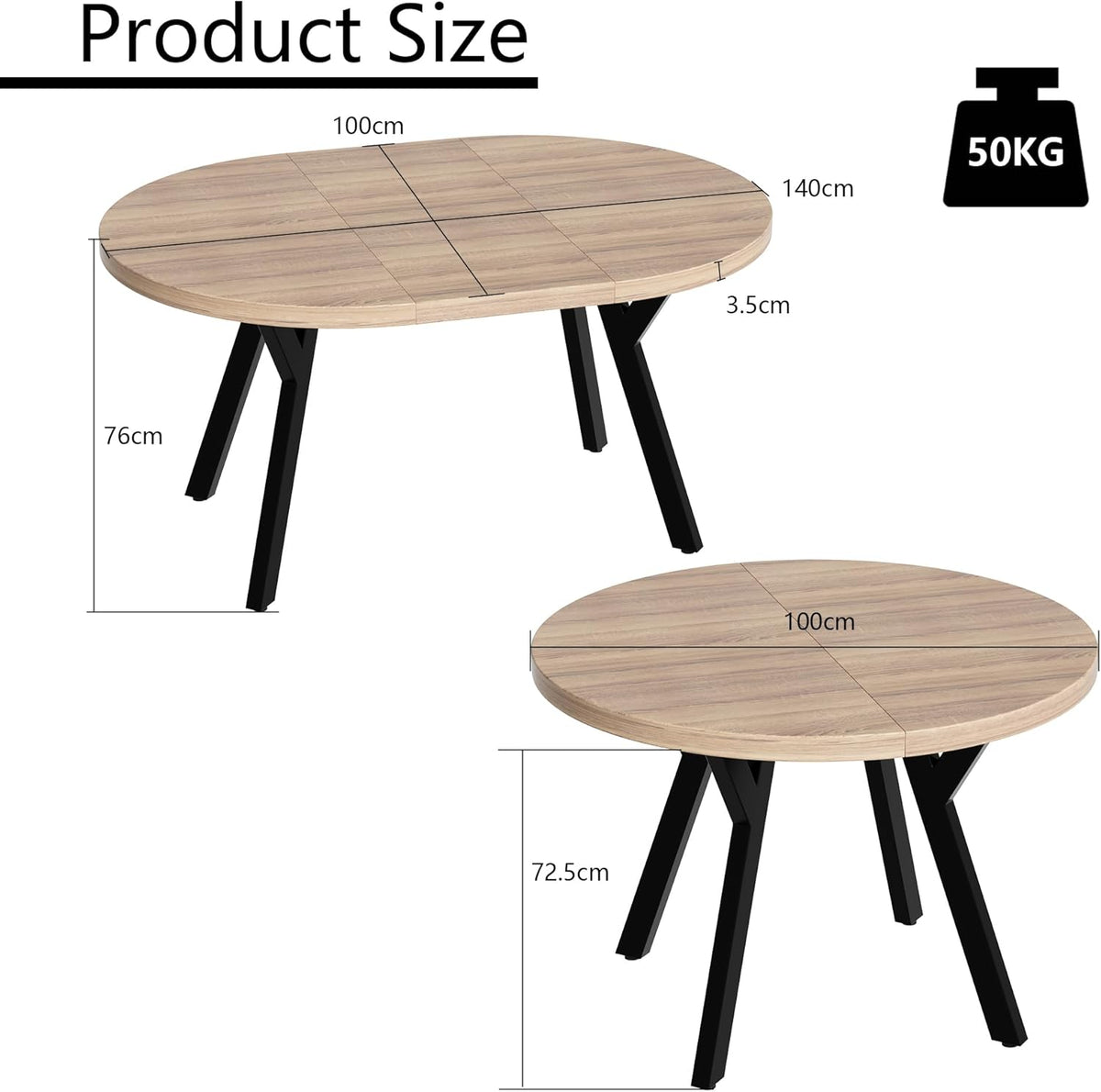 Mesa de comedor redonda extensible para 4-8 personas, mesa de comedor redonda moderna, mesa de cocina pequeña con base de metal estable, mesa que ahorra espacio para comedor, hogar, oficina (vintage, 100-140 cm)