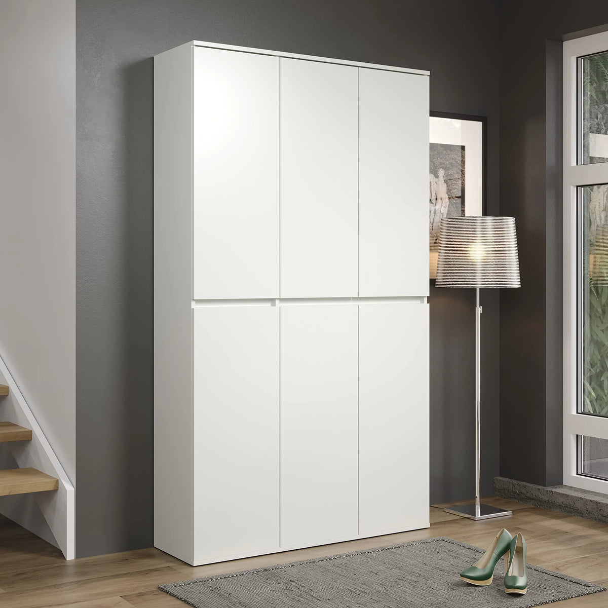 Armario multiusos Nevada 213215701 111 x 191 x 34 cm, 6 puertas, 12 estantes con barra para colgar ropa