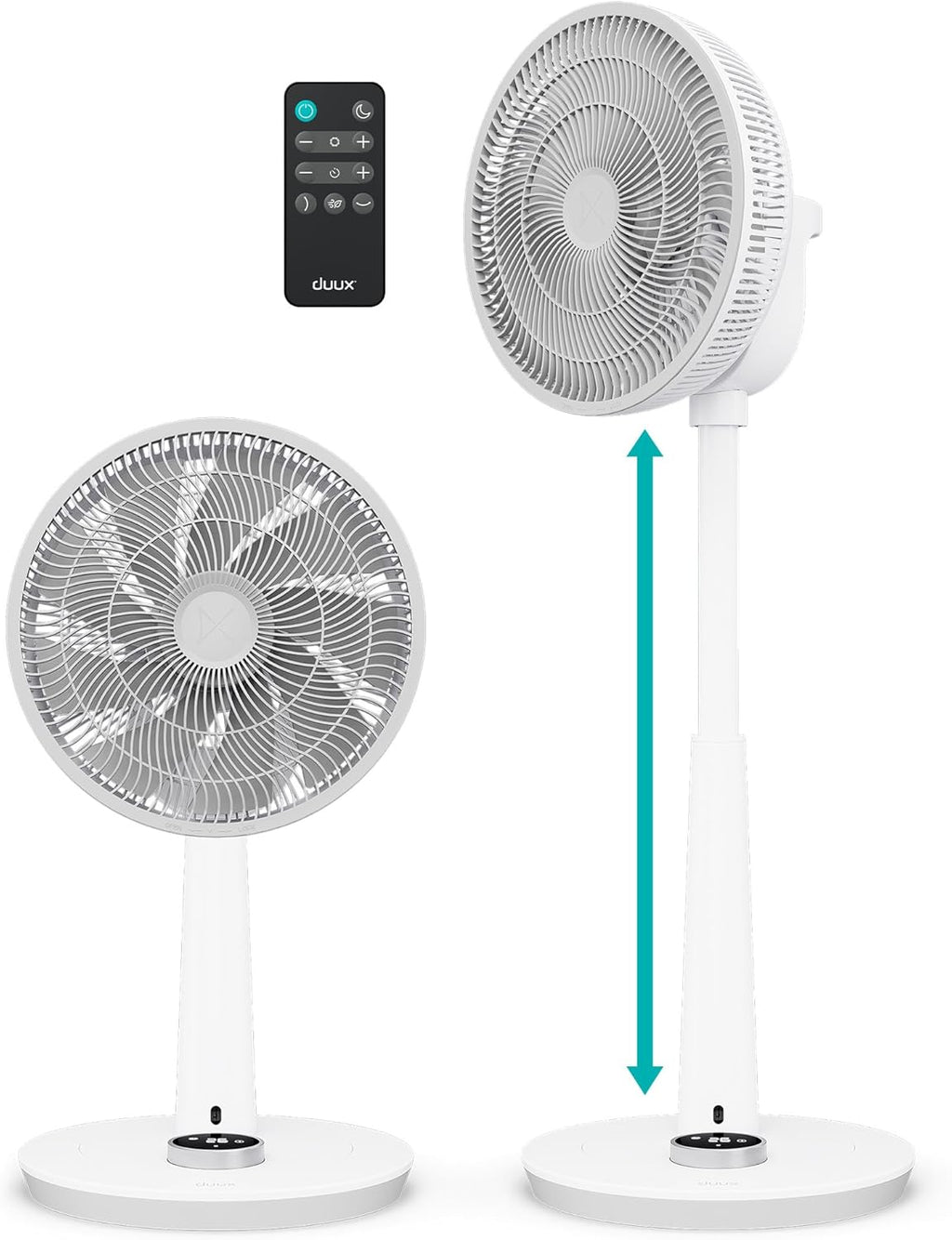 Ventilador de pie silencioso Duux Whisper 2 - Motor CC eficiente con 26 velocidades - Ventilador de altura regulable (73-95 cm) - Oscilación horizontal y vertical - Blanco