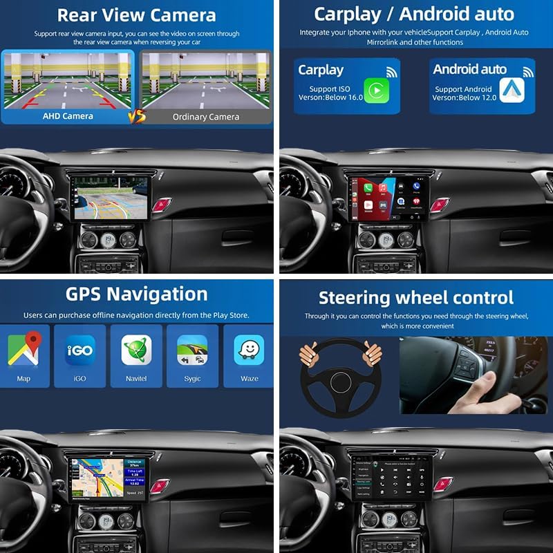 Android 15 Autorradio Pantalla Táctil de Navegación 9 Radio GPS para Citroen C3 DS3 2010-2016, Bluetooth USB Cámara de Coche Plug and Play Compatible con Control del Volante, 4 Núcleos WiFi 2G+32G