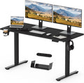 Escritorio de altura regulable SANODESK 140 x 60 cm incl. 4 accesorios: portavasos, gancho, caja de almacenamiento y gestión de cables, con función de memoria, para oficina y entretenimiento, negro