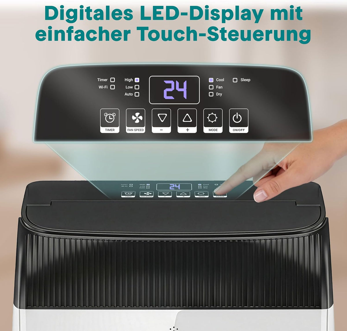 SereneLife Klimaanlage mit Abluftschlauch- Mobil, 14000 BTU WLAN, 3-in1- Kühlen Entfeuchten Venitlieren, Klimagerät mit Fensterkit, LED display, Leise und Schlafmodus, Timer und Rollen, bis 45m²