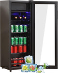 Refrigerador Merax de 128L, enfriador de bebidas independiente con refrigerador de 120L + congelador de 8L, con iluminación interior LED y estantes ajustables, súper silencioso para restaurante, bar, bebidas y cerveza