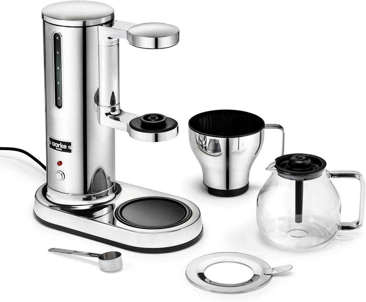 Aarke Cafetera de goteo – Cafetera eléctrica, jarra de cristal, función de mantenimiento de calor, capacidad de 10 tazas, 250 ml - 1,25 l, diseño moderno, cafetera para café de filtro, con certificación ECBC.