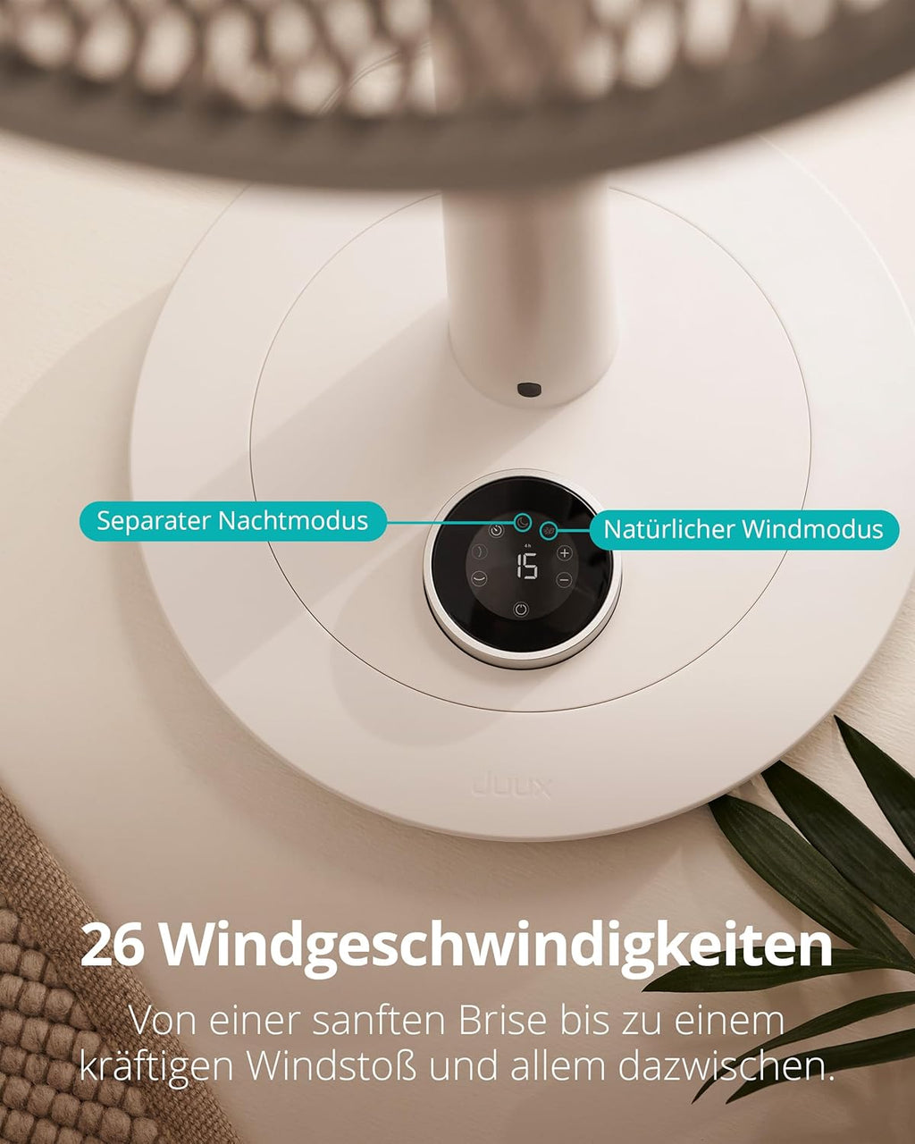 Ventilador de pie silencioso Duux Whisper 2 - Motor CC eficiente con 26 velocidades - Ventilador de altura regulable (73-95 cm) - Oscilación horizontal y vertical - Blanco