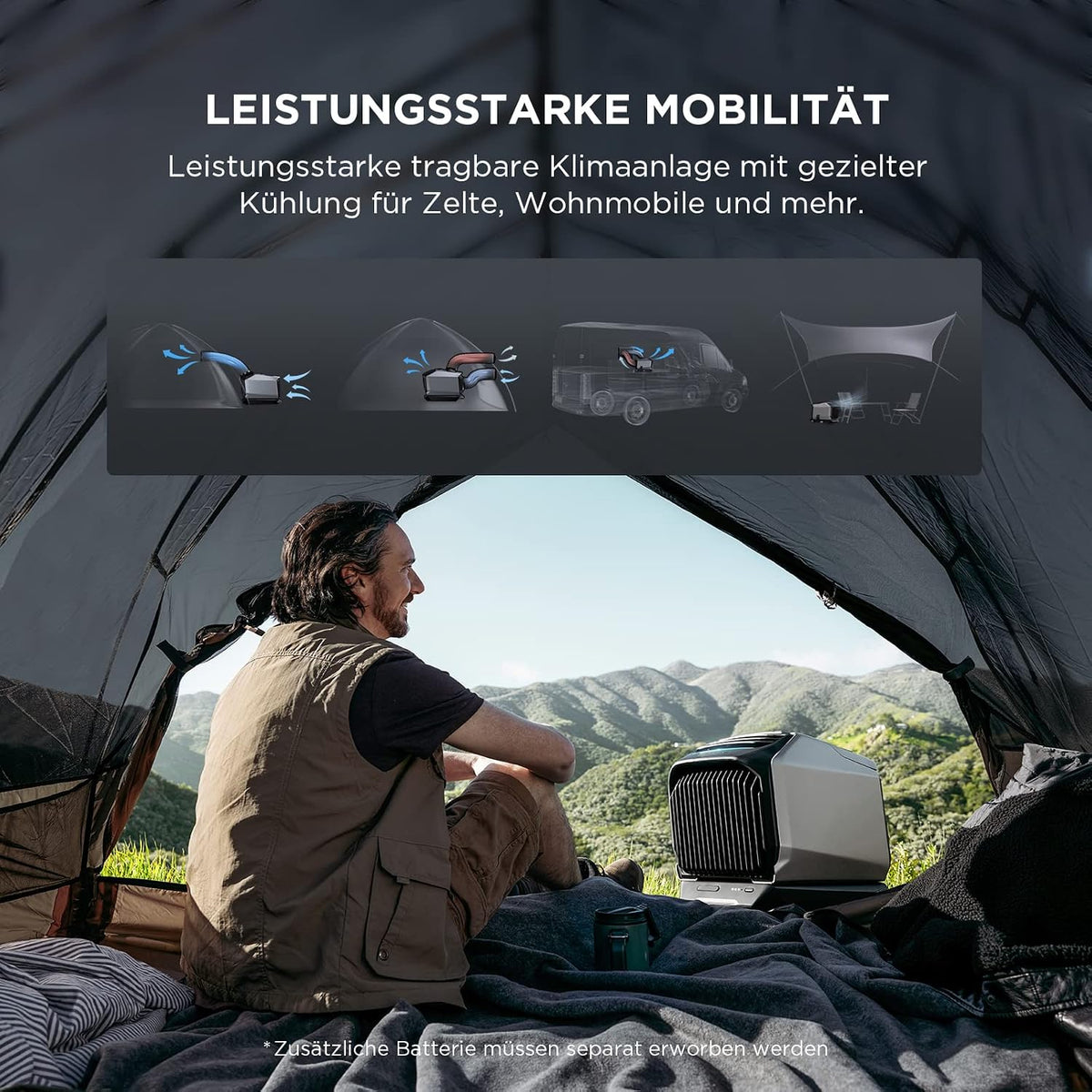 Aire acondicionado portátil EF ECOFLOW WAVE 2, refrigeración rápida de 5100 BTU, calefacción de 6100 BTU, control por aplicación, combinable con batería, no requiere drenaje, para camping/autocaravanas al aire libre…