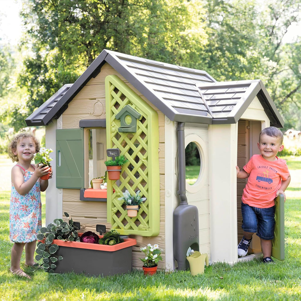 Smoby Life Garden House - Casa de Jardín Infantil - Incluye Jardinera, Comedero para Pájaros, Herramientas y Accesorios - Protección UV - Material Reciclado - más de 2 años (7600810408)