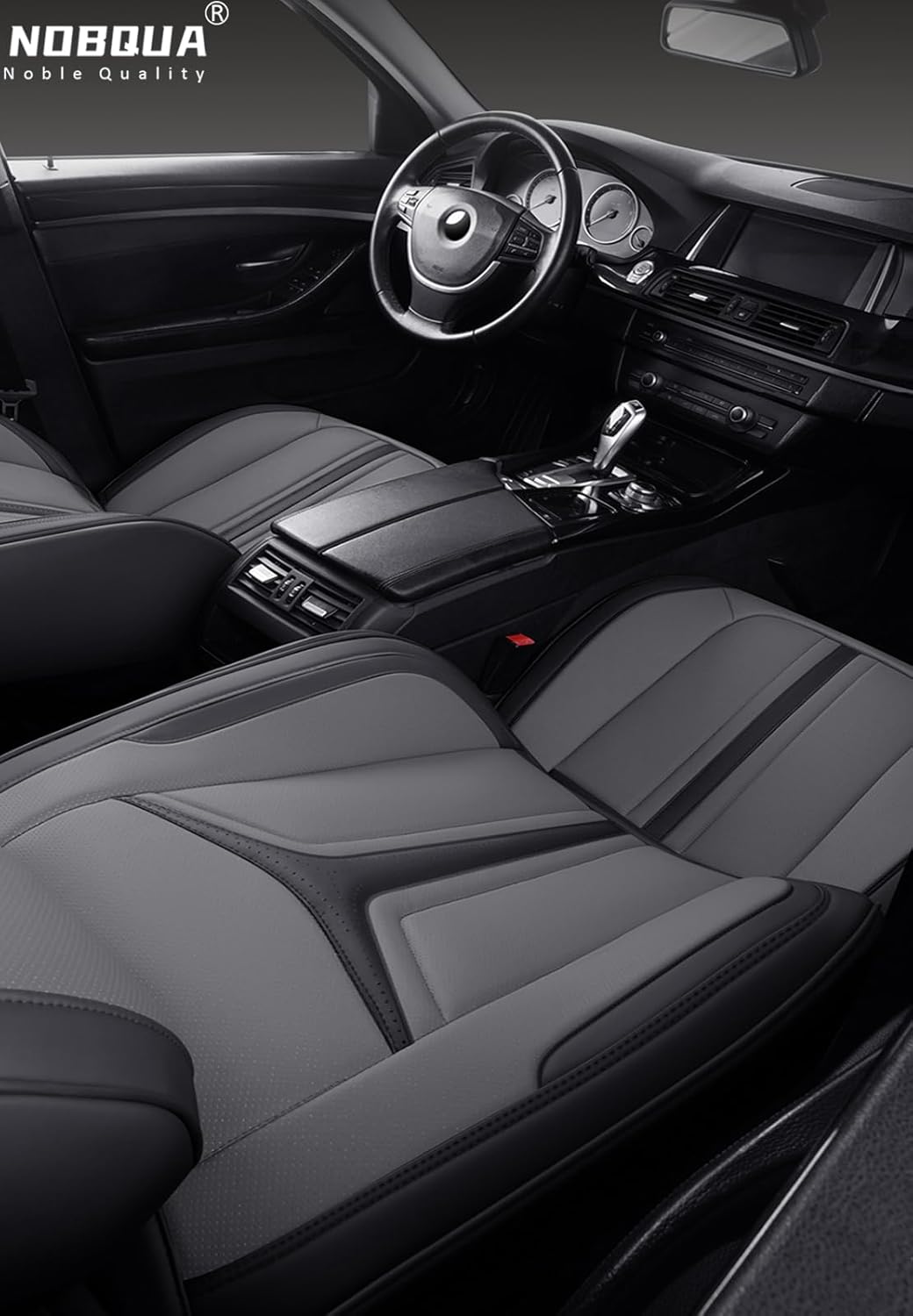 NOBQUA Fundas de Asiento de Coche Premium Universales de Piel sintética para 5 plazas – Impermeables, Antideslizantes, Transpirables, Antiarañazos – Apto para SUV, Sedán, Monovolumen – Juego de Protección Interior para Coche