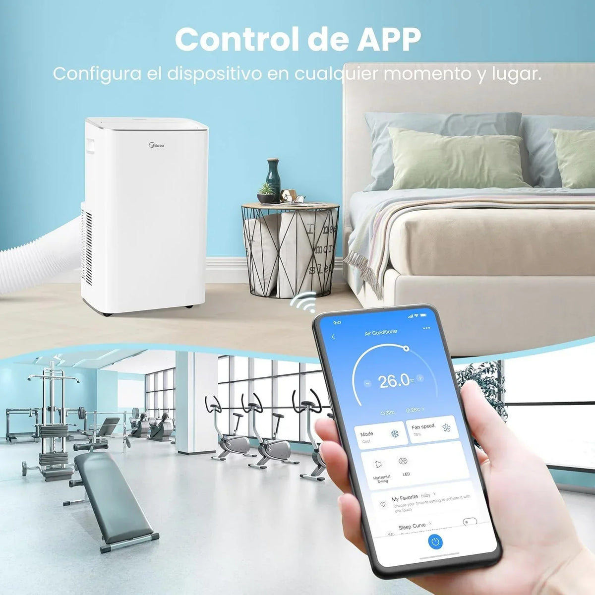 Aire Acondicionado Portátil MIDEA Pingüino 3 en 1 | 3000 Frigorías / 12000 BTU | Aire acondicionado silencioso para 43m2 - Deshumidificador, Ventilador, Climatizador 3500 W - 4 modalidades con kit de ventana