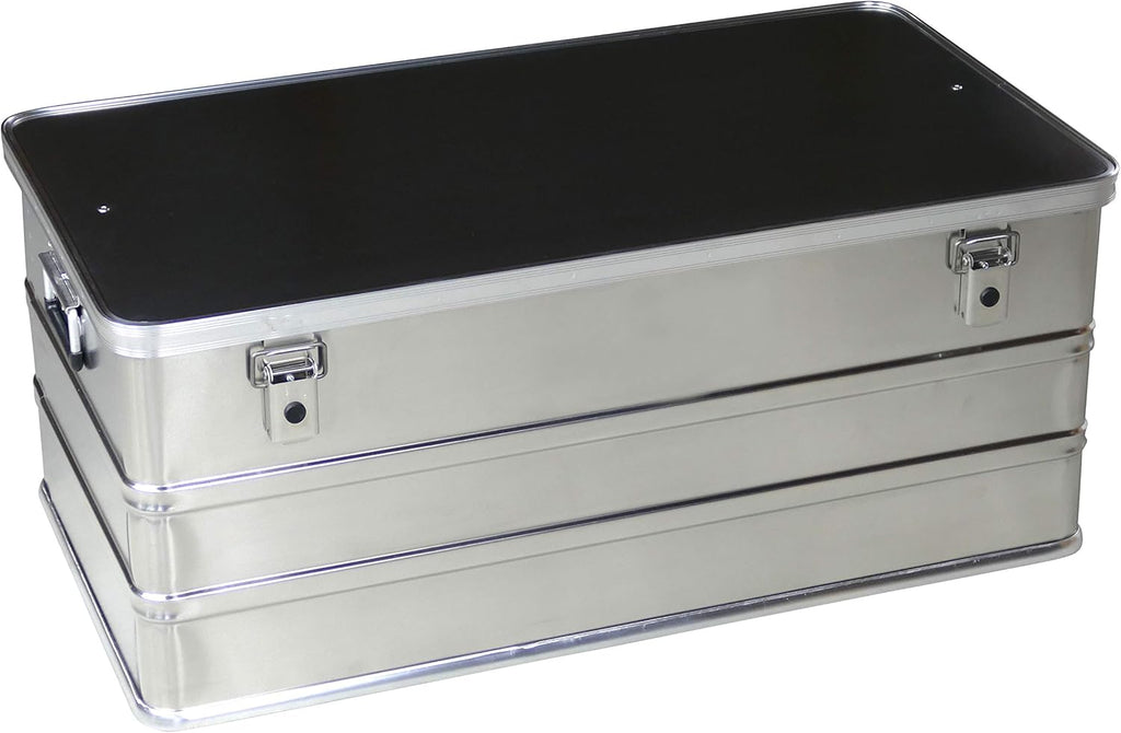 Caja de aluminio Alubox de 140 l de capacidad - Caja de herramientas resistente al polvo y a las salpicaduras - Caja de lanza, baúl metálico, arcón de jardín, caja de aluminio, caja de transporte, caja de herramientas, maletín de aluminio