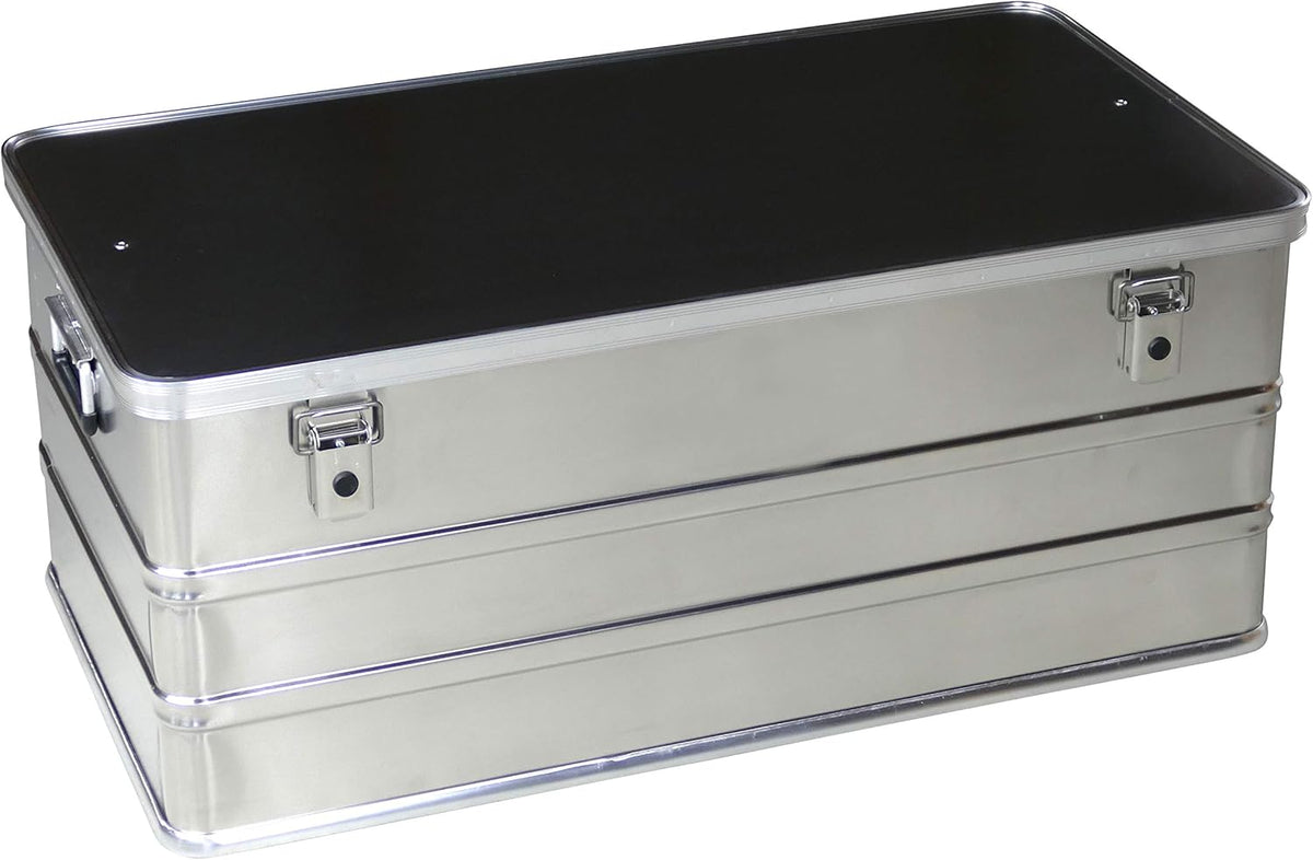 Caja de aluminio Alubox de 140 l de capacidad - Caja de herramientas resistente al polvo y a las salpicaduras - Caja de lanza, baúl metálico, arcón de jardín, caja de aluminio, caja de transporte, caja de herramientas, maletín de aluminio