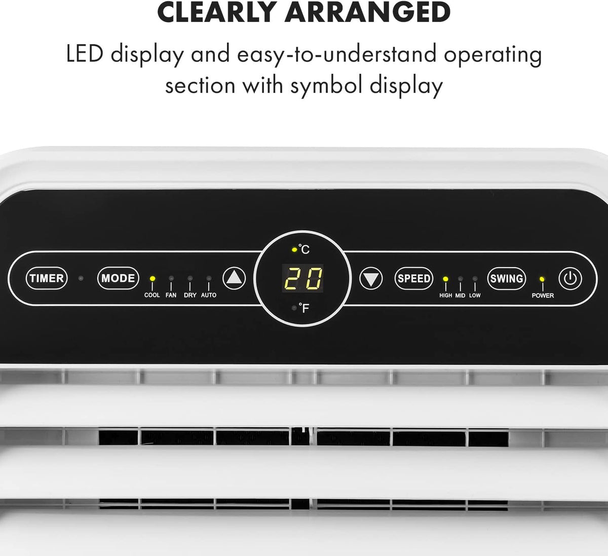 Aire acondicionado portátil Klarstein con manguera de escape, unidad 4 en 1 con ventilador, deshumidificador y modo nocturno, aire acondicionado pequeño y portátil para el hogar y la oficina, bajo consumo, 9000 BTU