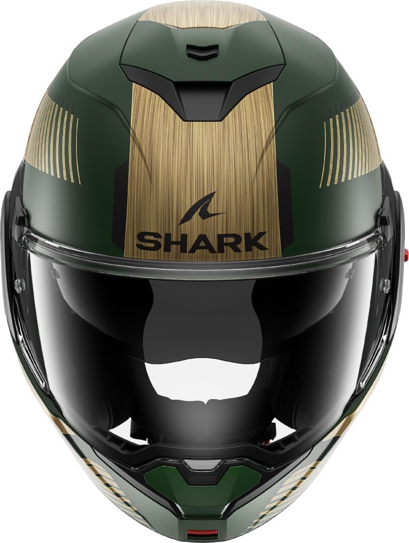 SHARK, Casco de moto modular OXO SIKTER Green Chrome Gold GUQ, M
