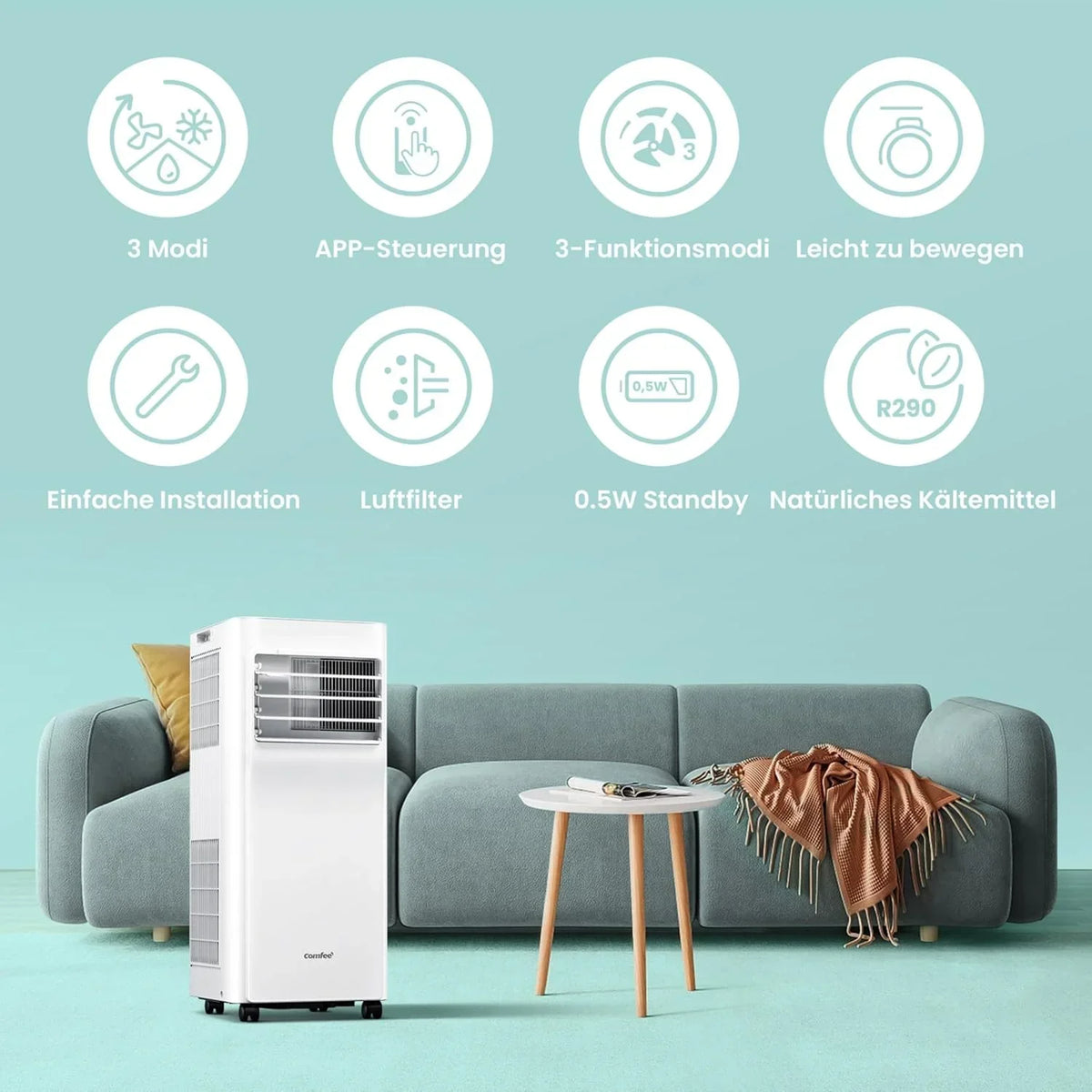 Aire acondicionado portátil 9000 BTU 2.6kW Breezy Cool Pro 2.6 control por APP refrigeración ventilación deshumidificación hasta 33m²
