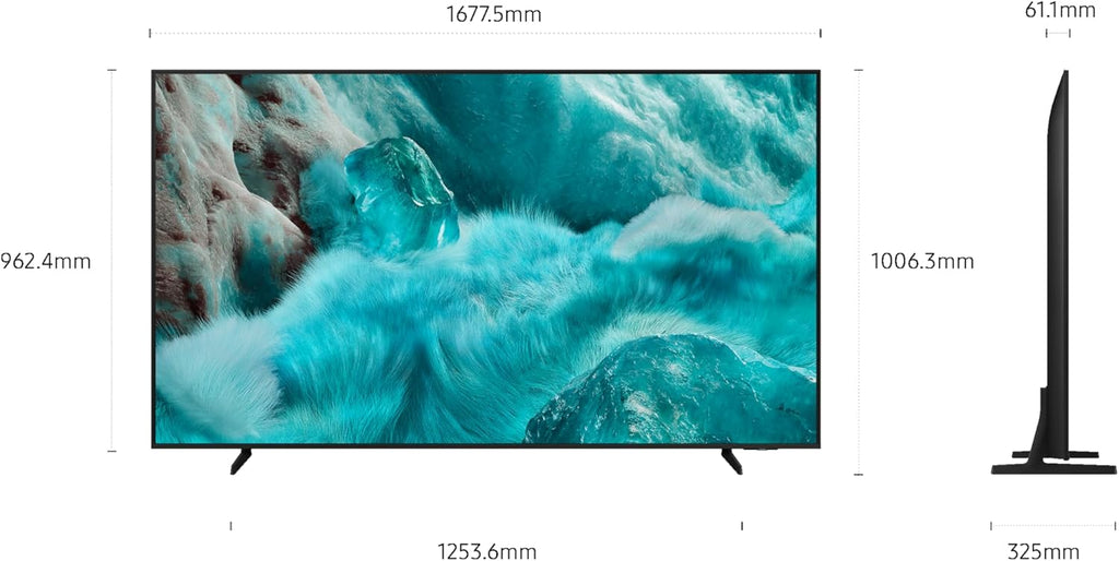 Televisor Samsung 75" QLED 4K Smart TV 75Q7F3, Quantum Dots, procesador IA Q4, WiFi, Airplay, HDR, Q-Symphony, OTS Lite, seguridad Knox, Gaming Hub, Bixby, aplicaciones de operador integradas