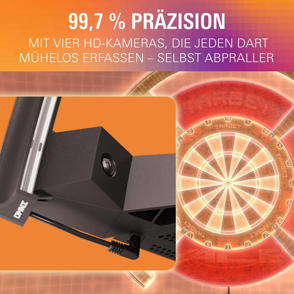 Sistema de cámara para diana Omni con registro automático de puntuación, anillo de luz LED, Wi-Fi y aplicación DartCounter