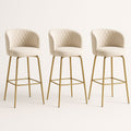 Set de 3 taburetes de bar de tela beige y metal dorado