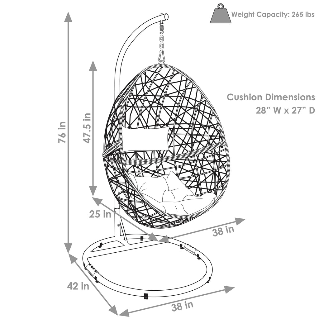Silla Colgante en Forma de Huevo Sunnydaze Caroline 2025 con Estructura de Acero y Cojín