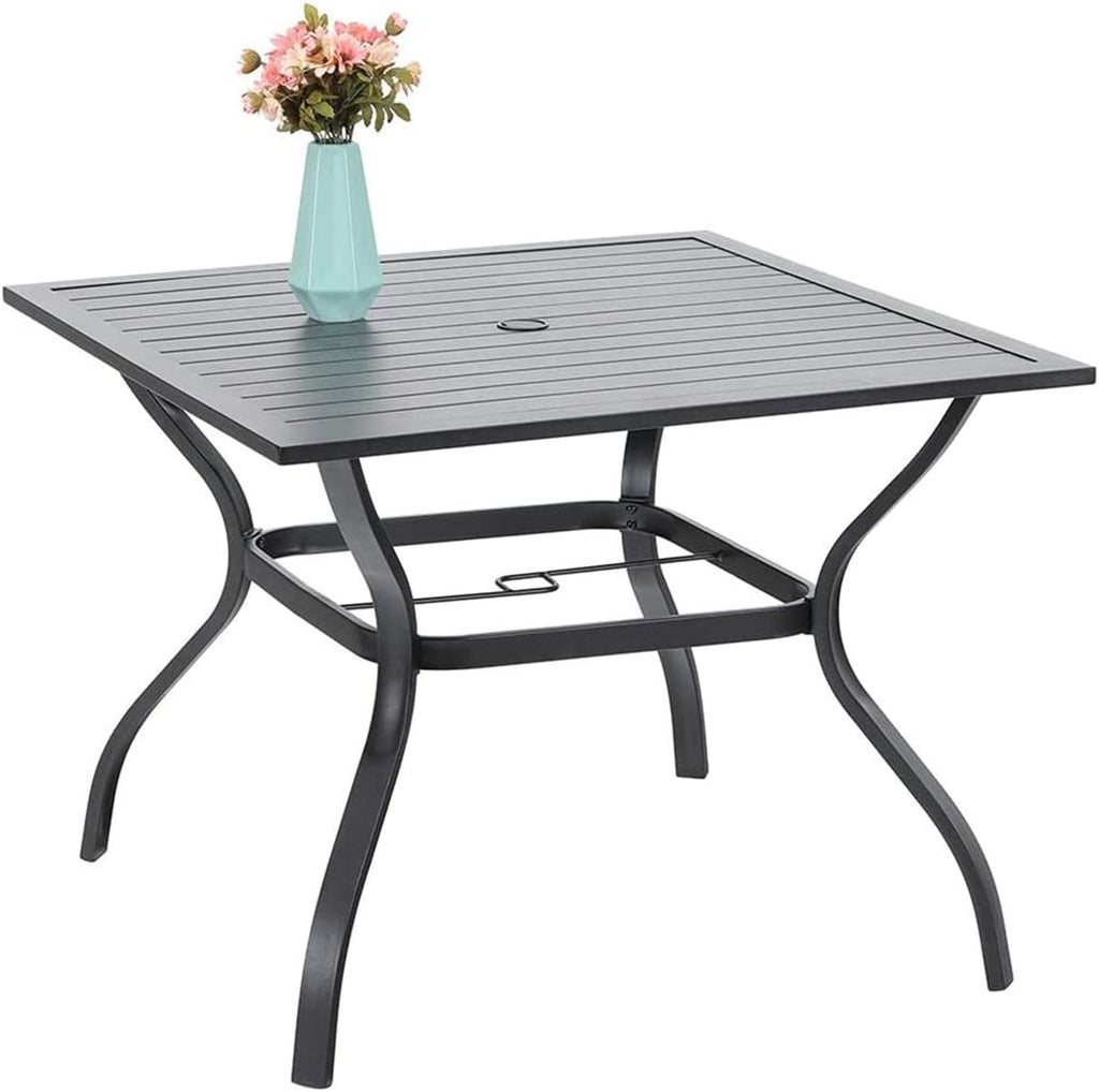 Mesa de jardín PHI VILLA resistente a la intemperie, revestimiento electrónico, metal, 94×94×71 cm, mesa de comedor cuadrada para exteriores, mesa de jardín, mesa de terraza, mesa de balcón, resistente a la intemperie, negra