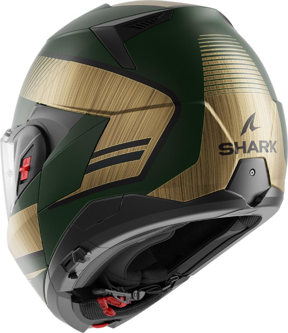 SHARK, Casco de moto modular OXO SIKTER Green Chrome Gold GUQ, M