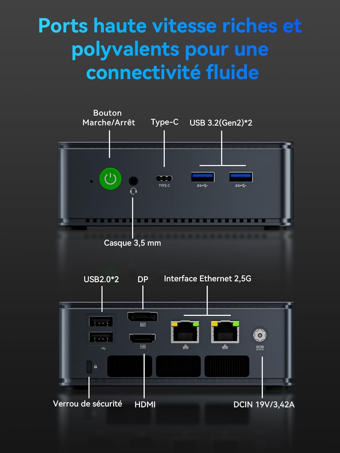 GMKtec Mini PC AMD Ryzen 7 7730U (Supera a 7430U/5825U, 8N/16H hasta 4,5 GHz) M5 Ultra Micro PC 32GB DDR4 512GB M.2 SSD, con 3 años de cobertura, WiFi6E|2 * 2.5G LAN|Triple pantalla 4K|USB C para gamers