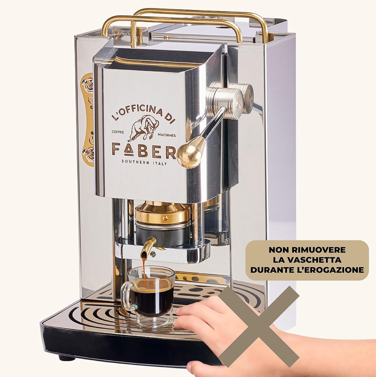 Cafetera Faber PRO Total Deluxe de latón, papel ESE de 44 mm, 1,3 litros, (blanco)
