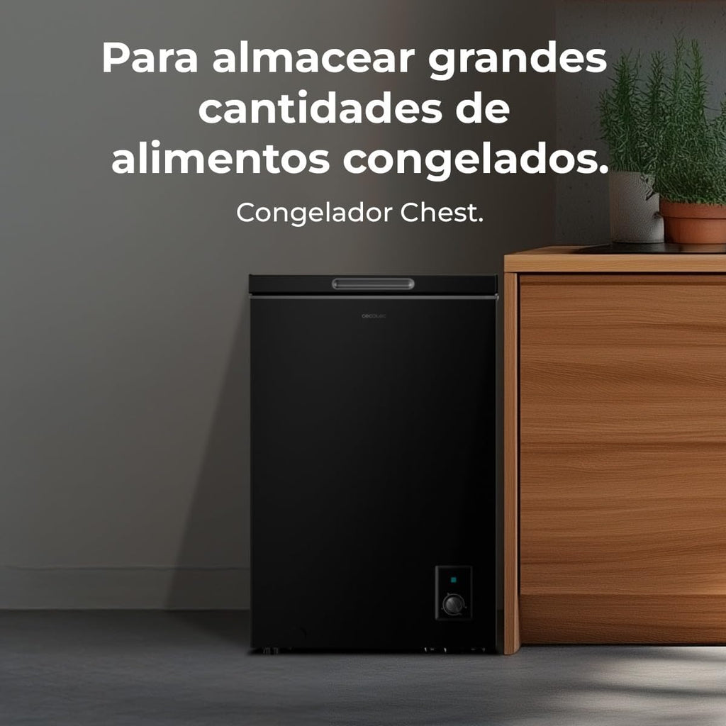 Congelador Arcón Cecotec Negro 99 L Bolero CoolMarket Chest 99 Black E. Congelador, 83,5 cm de altura y 54,5 cm de anchura, convertible en frigorífico, clase energética E, congelación rápida (Fast Freezing)