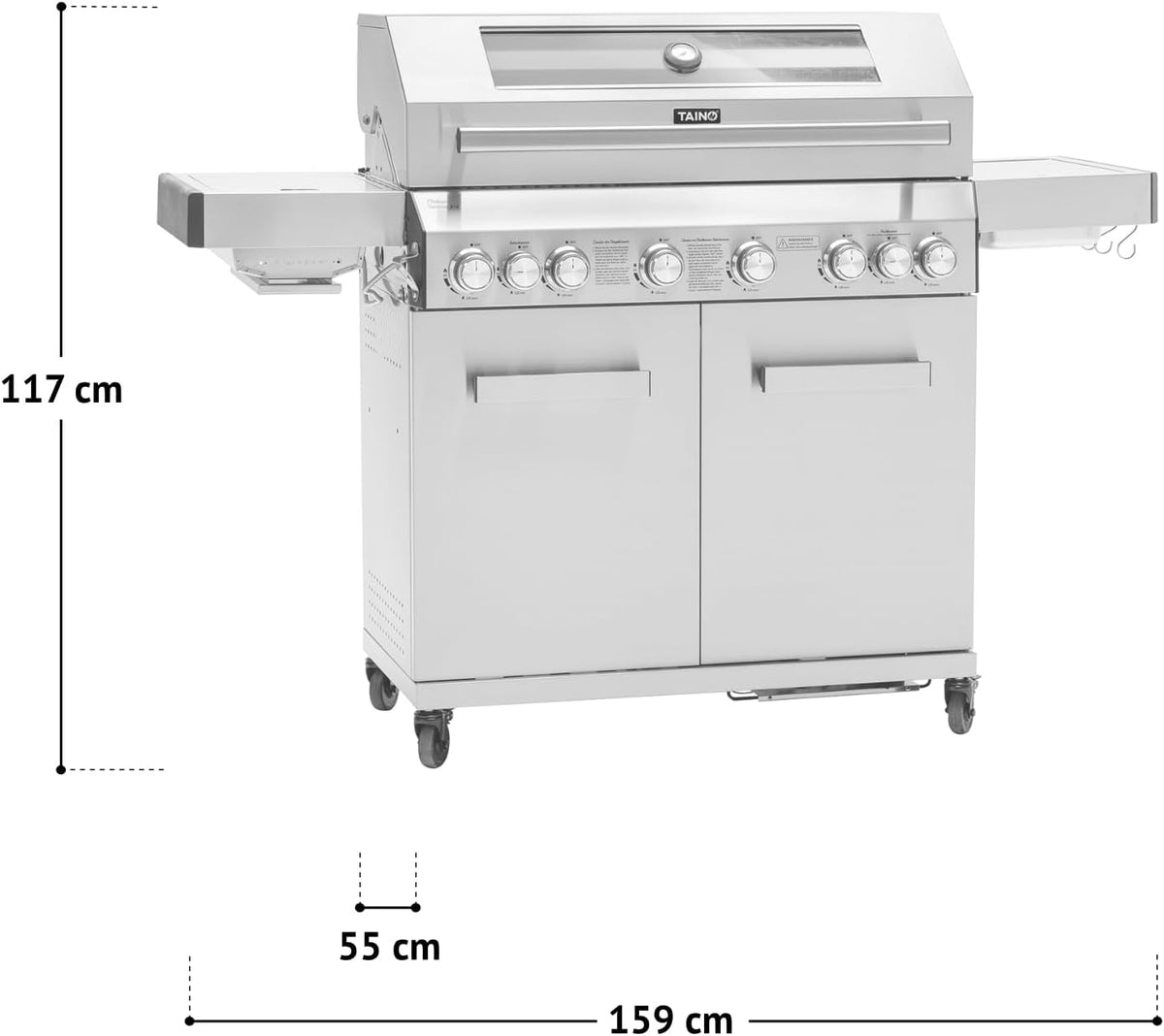 TAINO PLATINUM YAMARA 6+2 Barbacoa de gas Acero inoxidable 6 quemadores Quemador lateral cerámico Quemador trasero cerámico Encendido piezoeléctrico Parrilla de hierro fundido