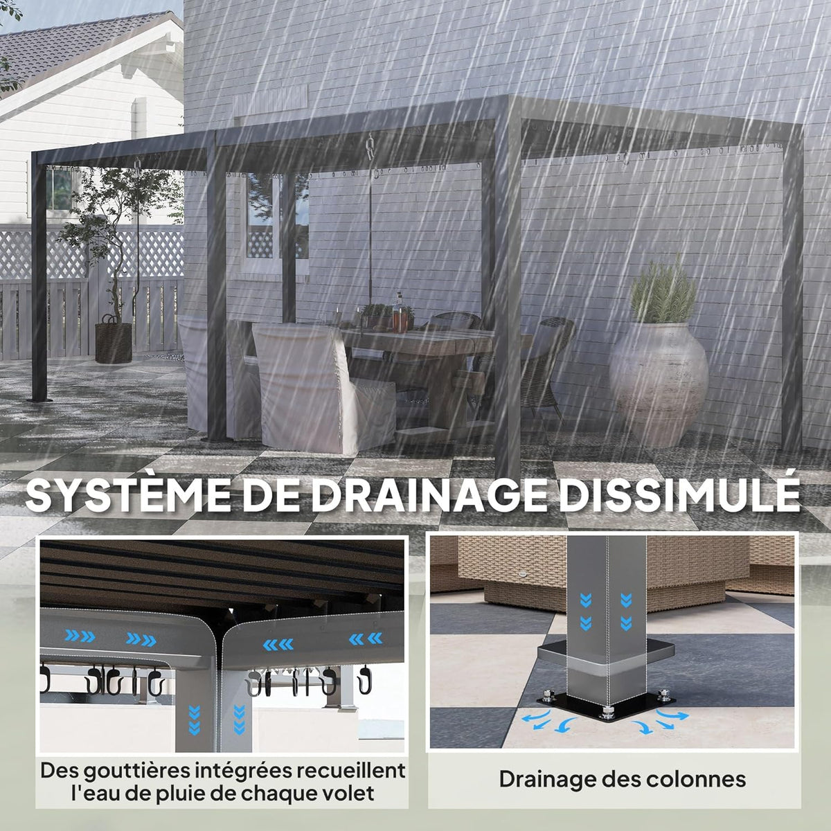 Pérgola bioclimática Outsunny 3 x 6 m, pérgola de jardín exterior con lamas orientables, techo ajustable con manivela de aluminio y ganchos, cenador de jardín, terraza, patio, gris oscuro