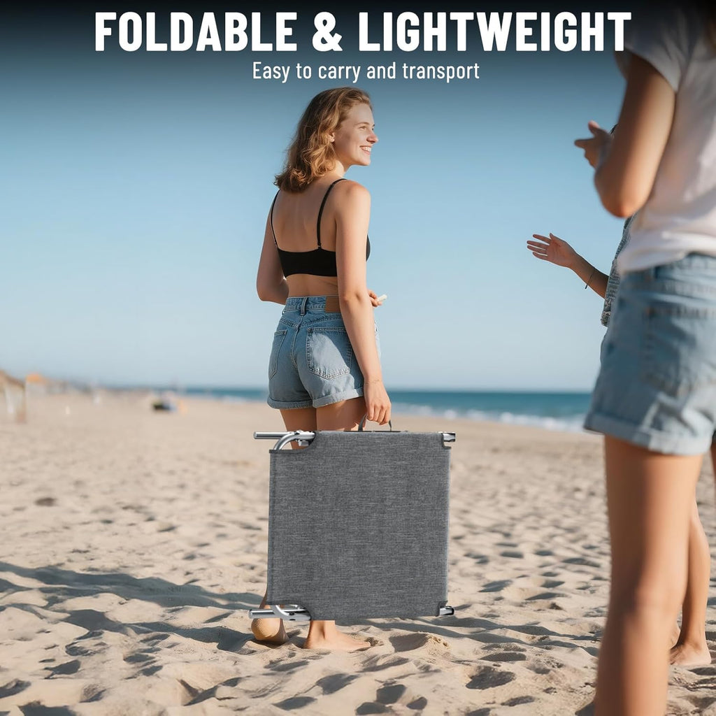Set de 2 tumbonas plegables 194 x 68 x 29 cm, silla de aluminio con capacidad de hasta 150 kg, tumbona de playa y jardín resistente a la intemperie, con protección solar y respaldo ajustable, gris claro